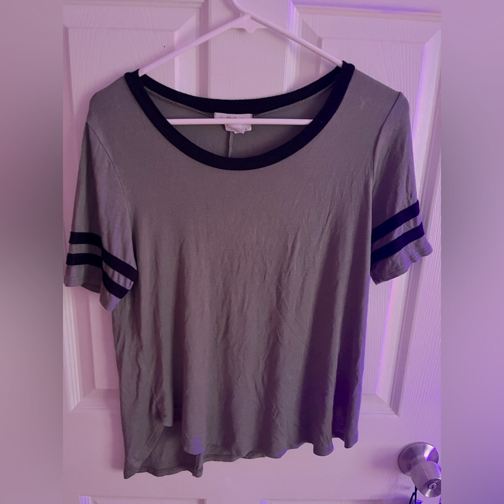 Atticute navy green black striped shirt size medium